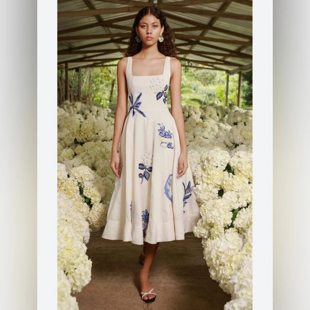 NEW Agua By Agua Bendita  Fontera Wild Embroidered Linen Midi Dress Size Medium. - Picture 10 of 10